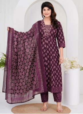 Pant Style Suit Floral Print Cotton in Purple