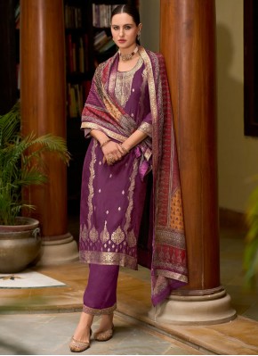 Pant Style Suit Jacquard Work Viscose in Purple