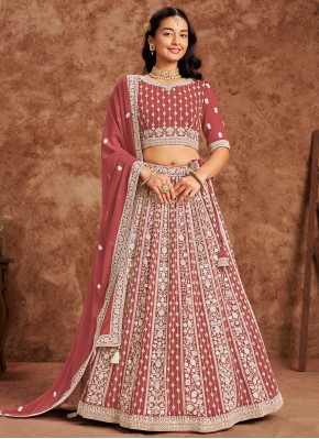 Paramount Embroidered Crimson Trendy Lehenga Choli