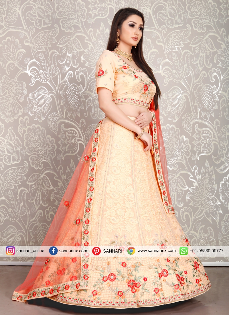 miraculous cotton and net peach party wear lehenga choli