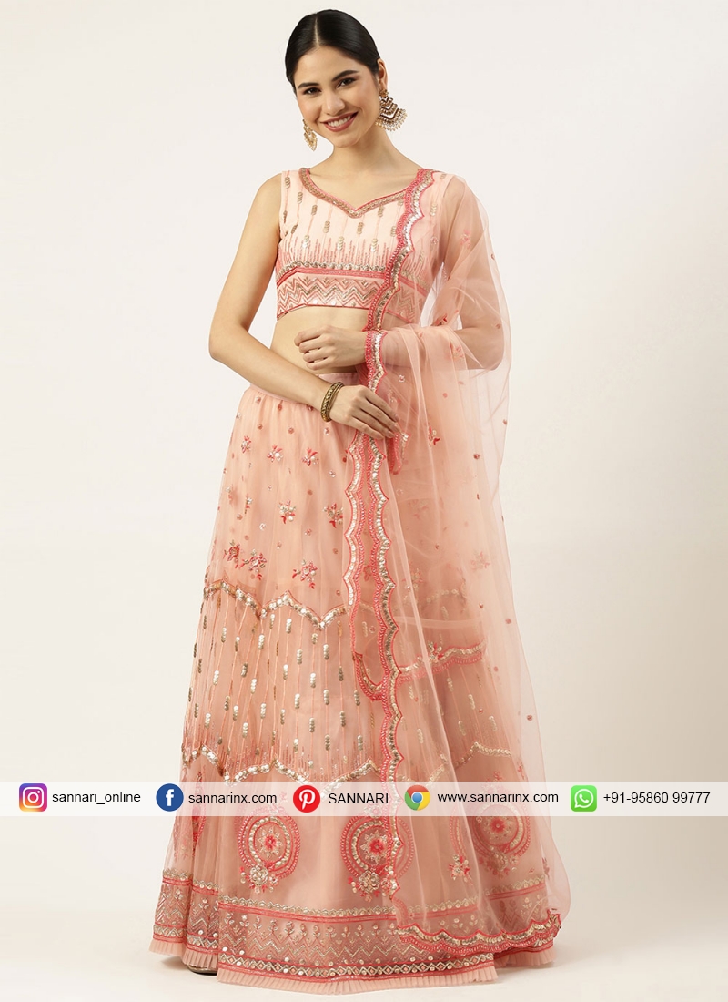 Charming Peach Sequins Net Engagement Wear Lehenga Choli With Dupatta  -Custom Size | Lehenga choli, Clothes for women, Designer lehenga choli