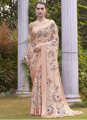 Peach Georgette Digital Print Designer Saree