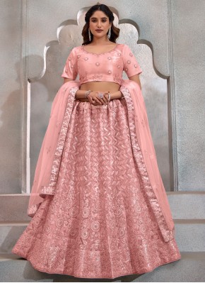 Peach Sangeet Net Lehenga Choli