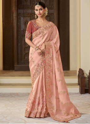 Peach Sequins Sangeet Trendy Saree