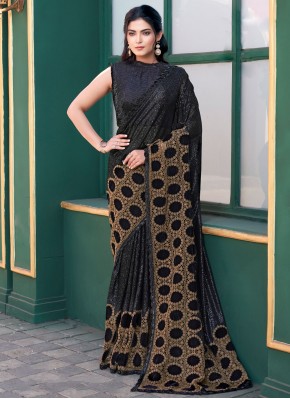 Peppy Velvet Black Sequins Traditional Saree