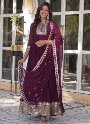 Perfect Embroidered Faux Georgette Readymade Gown