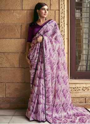 Perfervid Print Satin Silk Purple Contemporary Saree