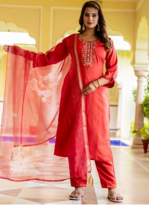 Perfervid Viscose Peach and Pink Embroidered Designer Salwar Kameez