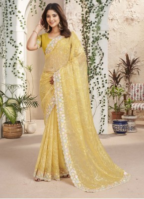 Perfervid Yellow Embroidered Fancy Fabric Trendy S
