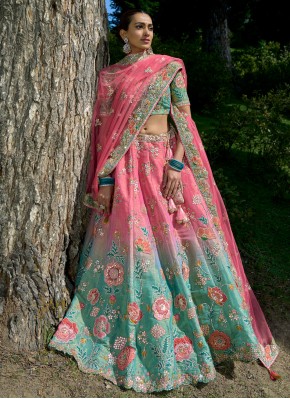 Phenomenal Pink and Sea Green Designer Lehenga Choli