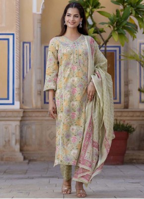 Picturesque Cotton Beige Print Designer Salwar Kameez