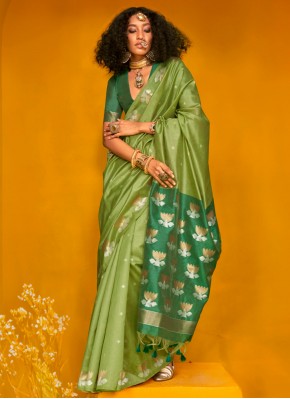 Picturesque Green Tussar Silk Classic Saree