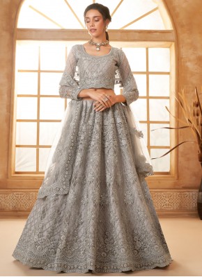 Picturesque Grey Net Trendy Lehenga Choli