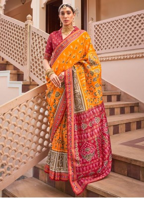 Picturesque Silk Printed Yellow Trendy Saree