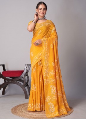 Picturesque Yellow Printed Traditional Saree