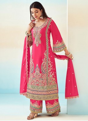 Pink and Rani Embroidered Ceremonial Readymade Salwar Kameez