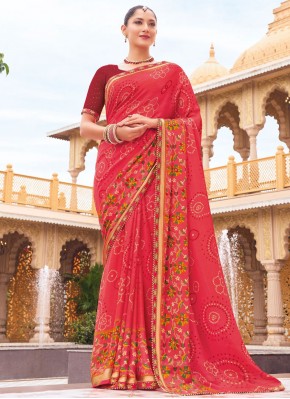 Pink and Rani Lace Contemporary Saree