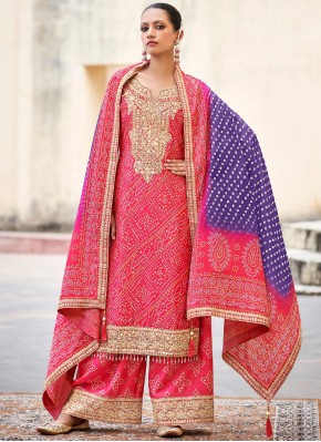 Pink and Rani Mehndi Readymade Salwar Kameez