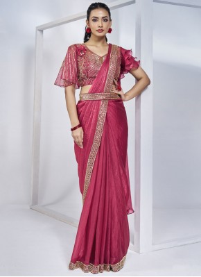 Pink and Rani Reception Satin Silk Contemporary Saree