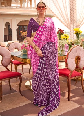 Pink and Rani Silk Traditional Saree