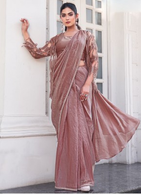 Pink and Rust Party Satin Silk Designer Saree