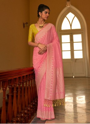 Pink Crepe Silk Weaving Trendy Saree