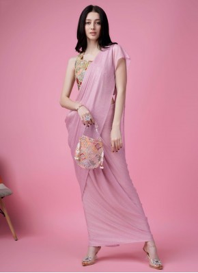 Pink Embroidered Imported Contemporary Saree