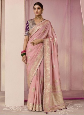 Pink Floral Patterns Designer Saree