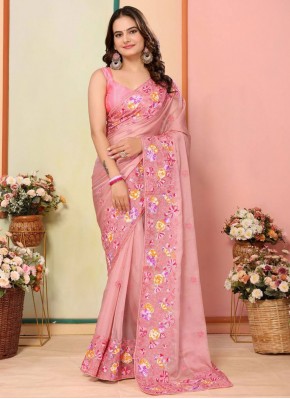 Pink Organza Festival Traditional Saree