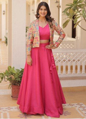 Pink Plain Chinon Readymade Lehenga Choli