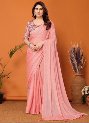 Pink Plain Traditional Saree