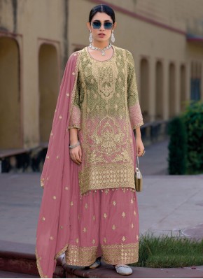 Pink Sangeet Chinon Designer Salwar Kameez