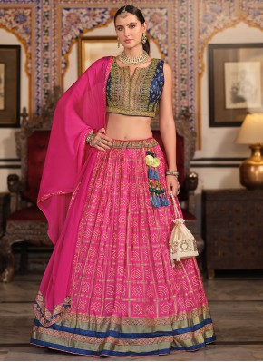 Pink Silk Foil Print Readymade Lehenga Choli