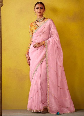 Pink Tissue Stone Traditional Saree