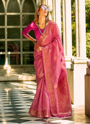 Pink Tussar Silk Weaving Classic Saree