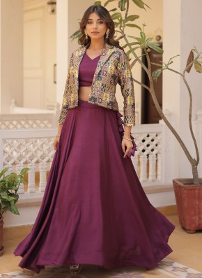 Plain Chinon Readymade Lehenga Choli in Purple