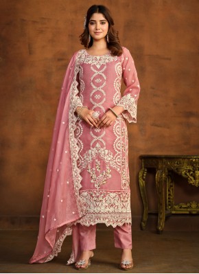 Pleasing Embroidered Pink Organza Trendy Salwar Su