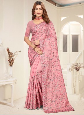 Pleasing Peach and Pink Tussar Silk Designer Saree