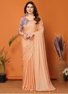 Polyester Designer Saree in Peach