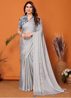 Polyester Grey Classic Saree