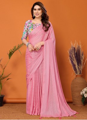 Polyester Rose Pink Traditional Saree