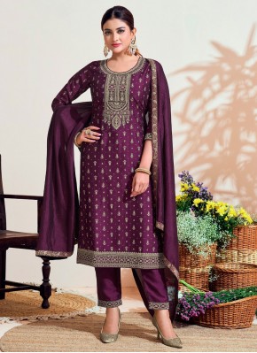 Precious Cord Vichitra Silk Purple Designer Salwar Kameez