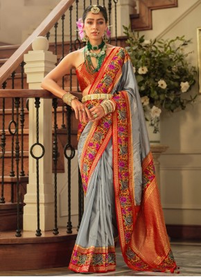 Precious Grey Border Classic Saree