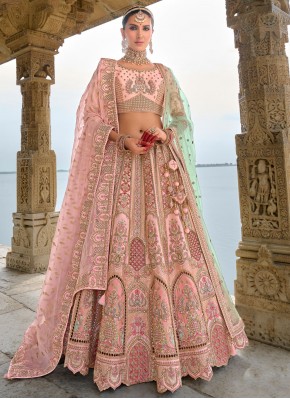 Precious Zari Silk Peach and Pink Lehenga Choli