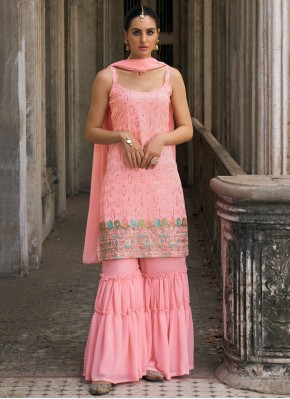 Preferable Pink Embroidered Faux Georgette Readymade Salwar Kameez