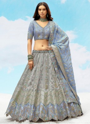 Preferable Silk Grey Thread Designer Long Lehenga Choli