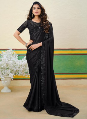 Prepossessing Patchwork Shimmer Georgette Black Traditional Saree