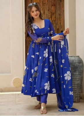 Pretty Digital Print Blue Georgette Pant Style Suit