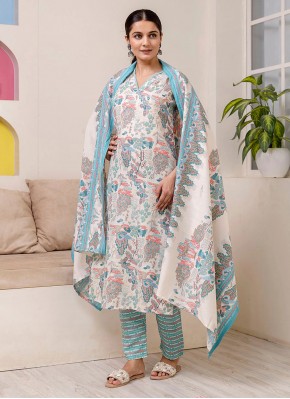 Prime Digital Print Cotton White Designer Salwar Kameez