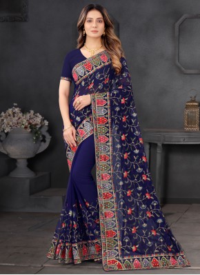 Princely Georgette Navy Blue Designer Saree